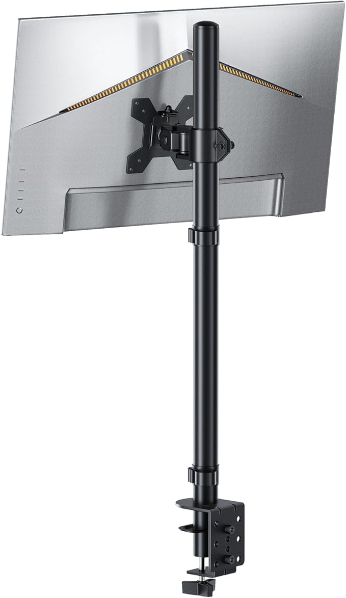 Extra Tall Monitor Arm for 13-27" Monitors, 31.5" Pole, Height Adjustable | Full-motion adjustment with swivel, tilt and rotation, supports up to 17.6 lbs, VESA 75x75-100x100mm, C-clamp mount by HChookclasp