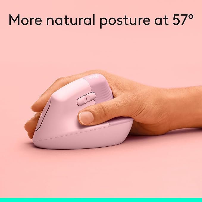Logitech Lift Vertical Ergonomic Wireless Mouse - Rose | Connect via Bluetooth or included Logi Bolt USB-A receiver, quiet clicks, 4 of 6 buttons customizable, Windows Mac compatible - Image 3