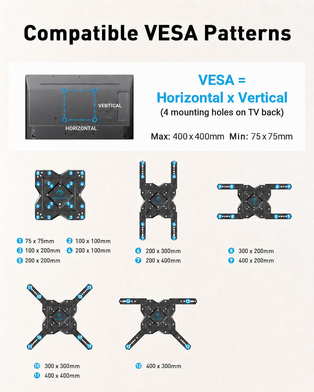 PERLESMITH Full Motion TV Wall Mount Corner for 27-60 Inch TVs - Image 3