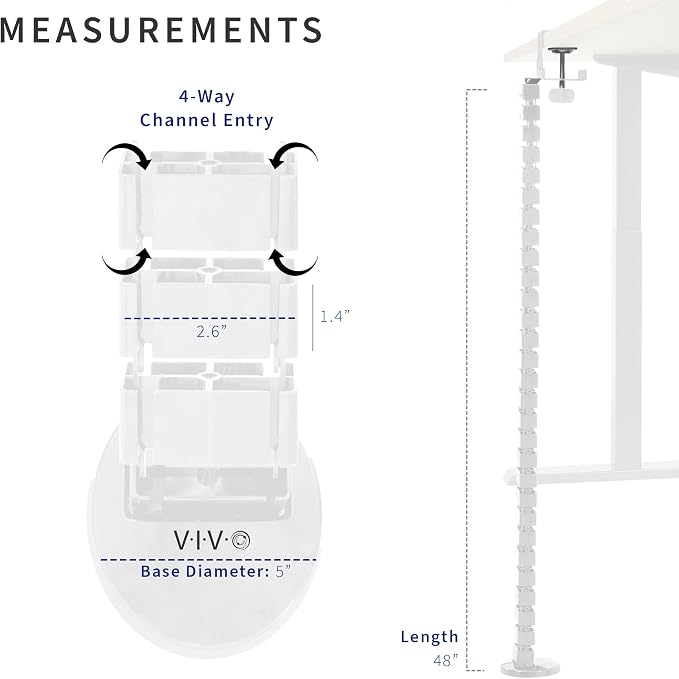 VIVO White Clamp-on Desk Vertebrae Cable Management Kit, DESK-AC01P-W | No Drill Cable Holder, Adjustable Quad Entry Flexible Cord Organizer for Home Office - Image 3
