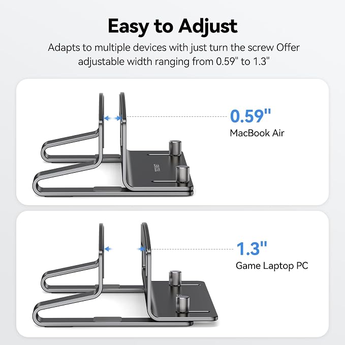 TECKNET Vertical Laptop Stand, Adjustable Aluminum Laptop Stand (Fits Up to 17.3"), Space-Saving Vertical Stand with Non-Slip & Scratch-Resistant Silicone, Compatible with MacBook Pro/Air, Dell, HP - Image 5