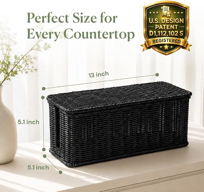 Cable Management Box, Handmade Rattan Cord Organizer for Power Strip | Open Slots Cord Hider for Power Strip, Router & USB Hub, Registered U.S. Design Patent - Image 2