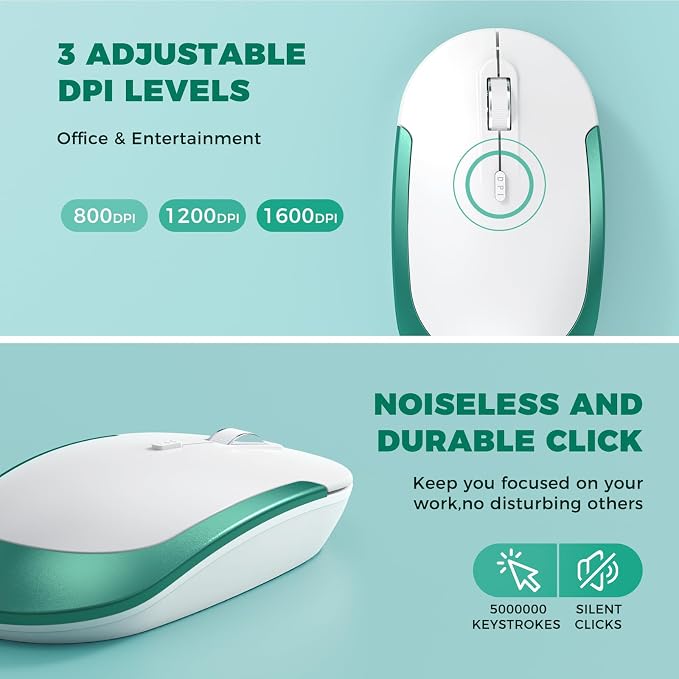 Vssoplor Wireless Keyboard and Mouse, Rechargeable Ultra Slim, Green | Quiet Full-Size Keyboard and Mouse Combo Set, for Laptop, PC, Notebook, Desktop, 2.4GHz Stable Connection, Ideal for Office - Image 6