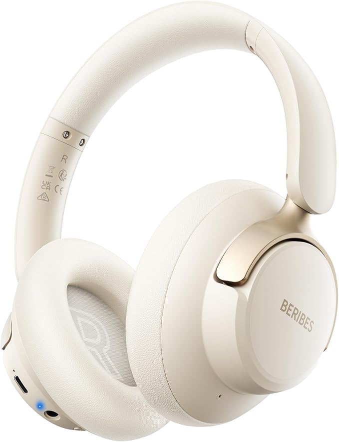 BERIBES Hybrid Active Noise Cancelling Headphones Wireless Over Ear 70Hours | Foldable Bluetooth 6.0,Transparent Modes,3.5MM Cable,Lightweight Built-in Mic,HiFi Stereo Deep Bass,Soft-Earpad,Fast Charging by BERIBES