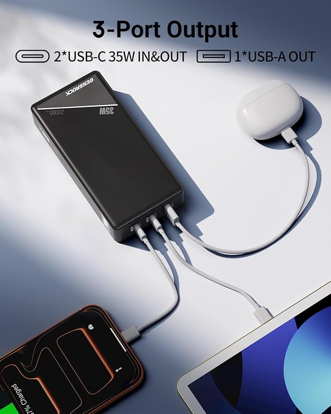 GENSROCK Portable Charger Power Bank 20000mAh,Travel Power Bank | 3 USB Ports | PD 35W Fast Charging | LED Display | 37Wh | Travel | Compatible with iPhone and Android | Flight-Safe | Black - Image 6
