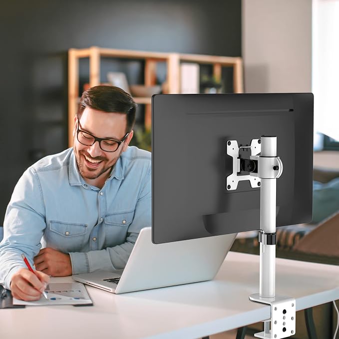 WALI Single Monitor Mount for 1 Computer Screen up to 32 inch, Fully Adjustable Monitor Arm Holds up to 22 lbs (M001S-W), White - Image 8
