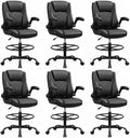 Drafting Chair, Tall Office Chair for Standing Desk, High Executive Leather Ergonomic Computer Chair with Adjustable Height and Flip-Up Armrest for Counter Height Desk, Black, Pack of 6 by BrickAttic