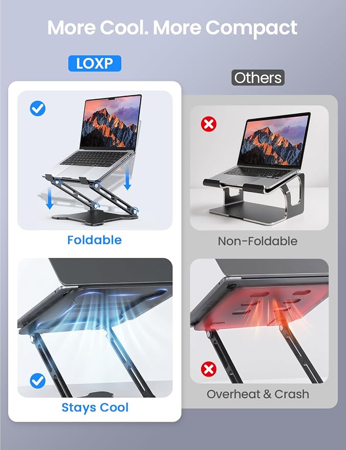 LOXP Adjustable Laptop Stand for Desk, Portable Airflow Laptop Riser Holder | Metal, Foldable, Ergonomic, Computer Notebook Stand Perfect for Home Desk, Office, Coffee Shops, Travel, 10-15.6" Laptops - Image 2