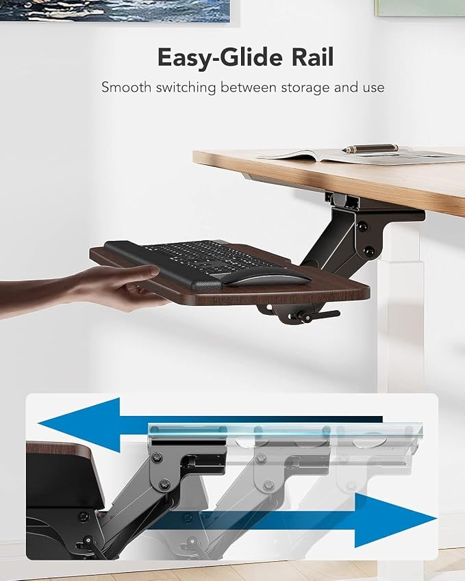 HUANUO Keyboard Tray Under Desk, 360 Adjustable Ergonomic Sliding Keyboard & Mouse Tray, Under Desk Keyboard Tray Slide Out, Keyboard Holder Under Desk for Typing in Home, Office Work, 25"W x 9.84"D - Image 5