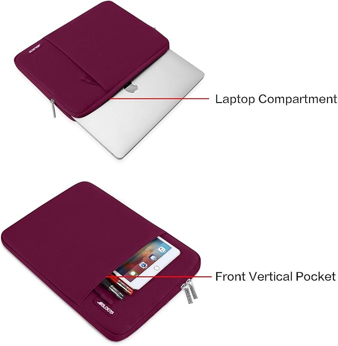 MOSISO Laptop Case 14 inch, Laptop Sleeve Bag with Pocket | Compatible with HP Lenovo Dell ASUS Acer, HP Stream, Dell Latitude, Polyester Vertical Computer Bag, Wine Red - Image 4