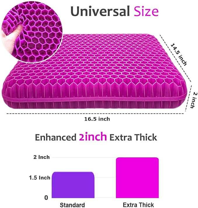 Gel Seat Cushion for Long Sitting, Extra Thick Gel Cushion for Wheelchair Soft Chair Pads for Office Home Chairs Car Seats Long Trips - Back Sciatica Hip Tailbone Pain Relief Cushion (Violet) - Image 3