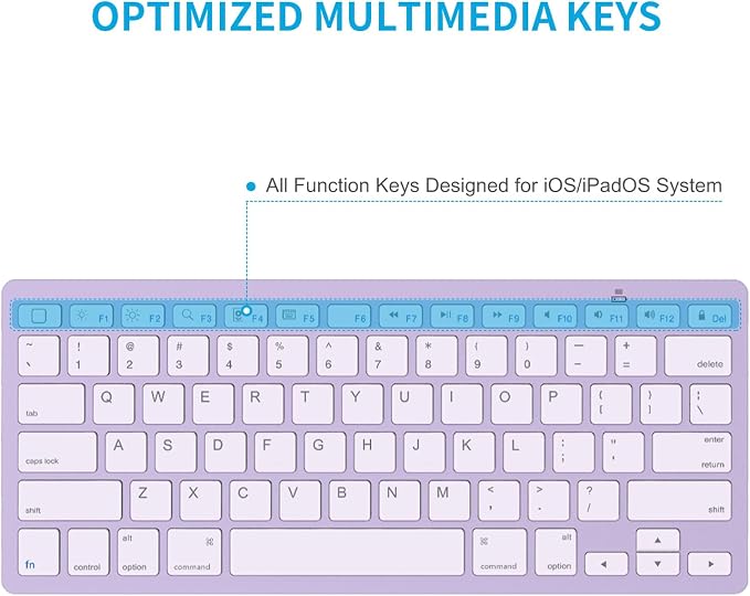OMOTON Ultra-Slim Bluetooth Keyboard for iPad,iPad Pro/Air/Mini,iPhone | Stable Wireless iOS Keyboard with 12 Multimedia Keys, Portable Size for Office, Business, Travel, School, Purple - Image 4
