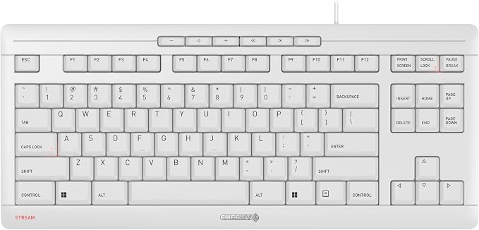 Cherry Stream Keyboard TKL, Wired Keyboard Without Number Pad, Whisper Quiet Keys, Unique Typing Feel, Slim Design, SX Scissor Switches, QWERTY, White-Gray by CHERRY