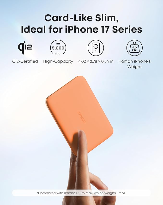 Anker Nano Magnetic Power Bank, 5,000mAh Qi2-Certified 15W Portable Charger | Ultra-Slim Wireless Battery Pack with Ergonomic Design, Compact for Travel, for iPhone 17 / 16 Series and More - Image 3