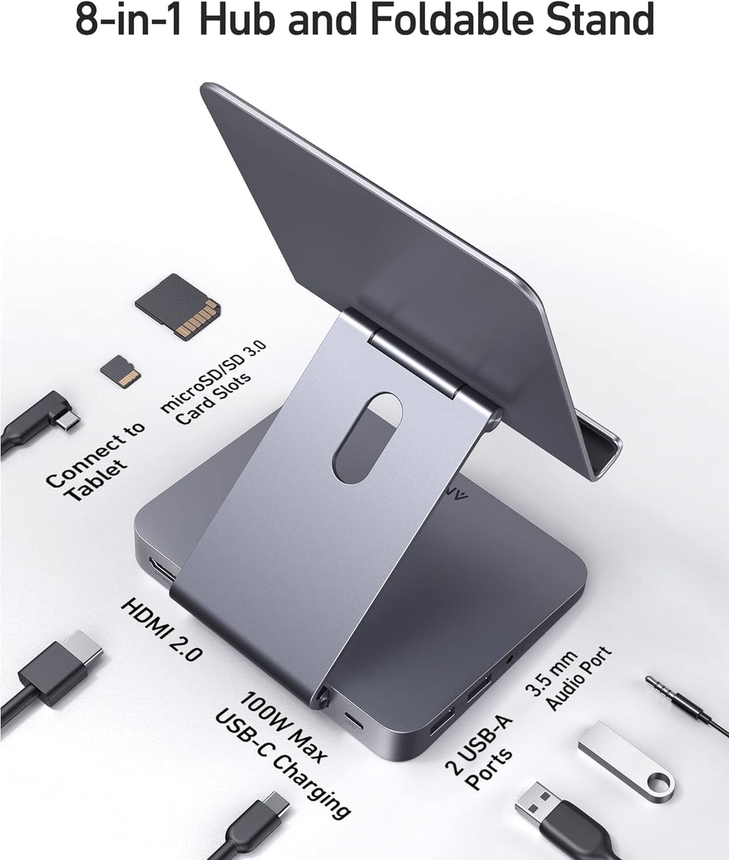 Anker USB C Hub for iPad, 551 USB-C Hub (8-in-1), with Foldable Tablet Stand, iPad Pro Dock, 4K HDMI, 2 USB-A Data Ports, for iPad Pro 5th Gen/iPad Air 5th Gen/iPad mini 6th and Later (Silver) - Image 3