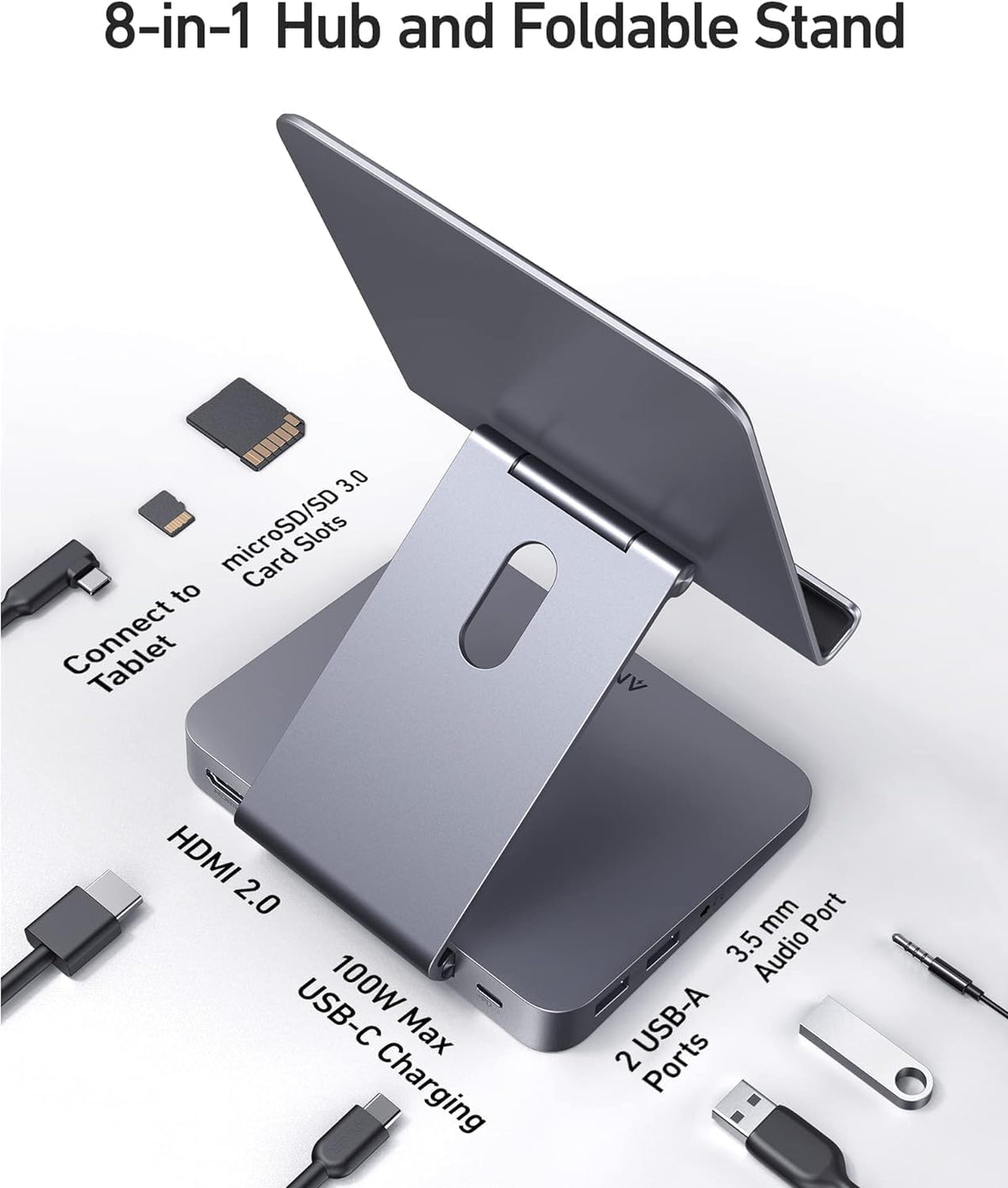 Anker USB C Hub for iPad, 551 USB-C Hub (8-in-1), with Foldable Tablet Stand, iPad Pro Dock, 4K HDMI, 2 USB-A Data Ports, for iPad Pro 5th Gen/iPad Air 5th Gen/iPad mini 6th and Later (Silver) - Image 3