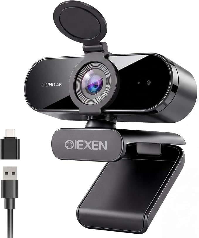 4K Ultra HD Webcam with 1/2.8"CMOS Sensor,PDAF Autofocus,1080P@60FPS | Dual Noise-Canceling Mics,Privacy Cover,USB Streaming Webcam for PC/Mac,Gaming,Video Calling,Live Streaming&Meetings by OIEXEN
