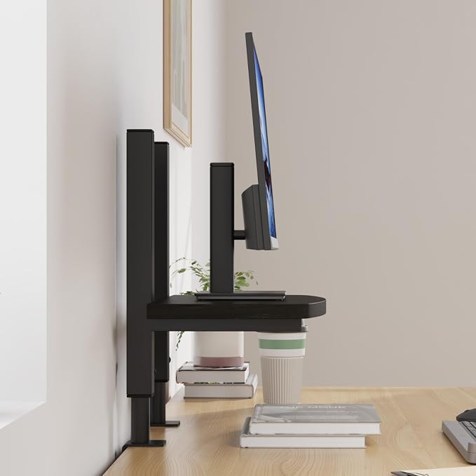 Adjustable Clamp-On Monitor Riser for Desk, Height Adjustable Monitor Stand with Space-Saving Design, Black MDF Shelf for Home Office, Workstation, and Study Setup (Black) - Image 7