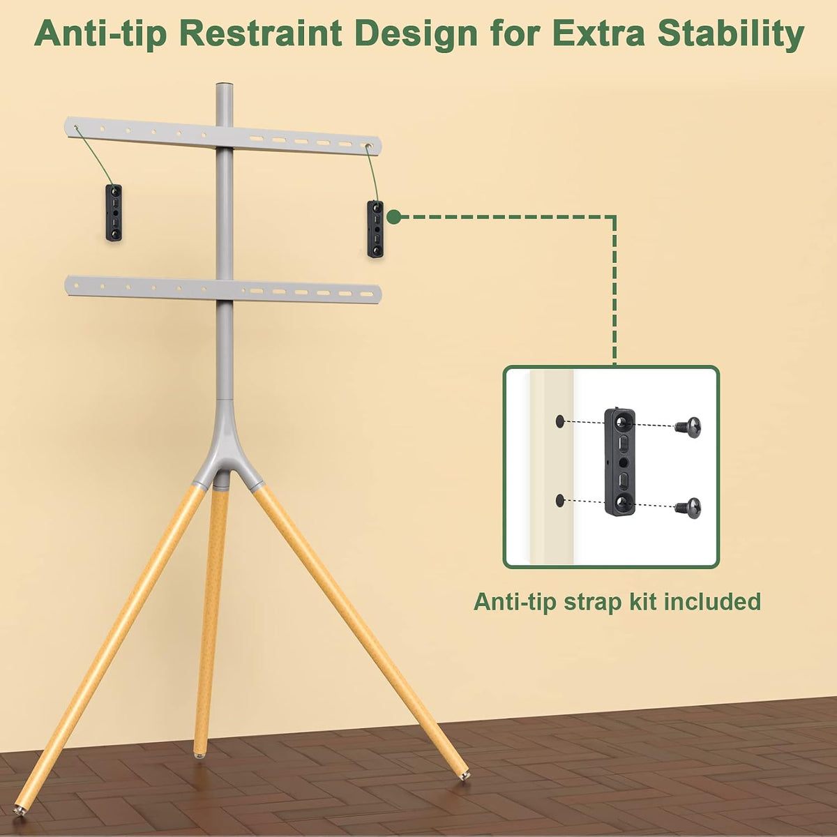 Gray TV Easel Stand with Tripod Base for 45-65 inch Screens - Image 4