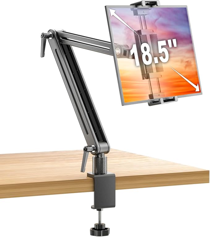 Portable Monitor Arm Mount Holder Screen Stand 18.5" 360° Rotating Base | Solid Aluminum,Tool-Free Tilt,No Sagging,Zero Plastic Joints,Hybrid Lock,Desk Protection Clamp for WFH Setups & Coding by Jakeko
