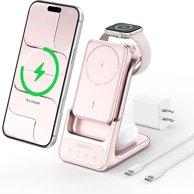 RORRY AuraDock Charging Station for Apple,10000mAh Detachable Power Bank | 3 in 1 for Magsafe Charger, 30W PD Wireless Magnetic Charging Station for iPhone, Apple Watch, AirPods by RORRY