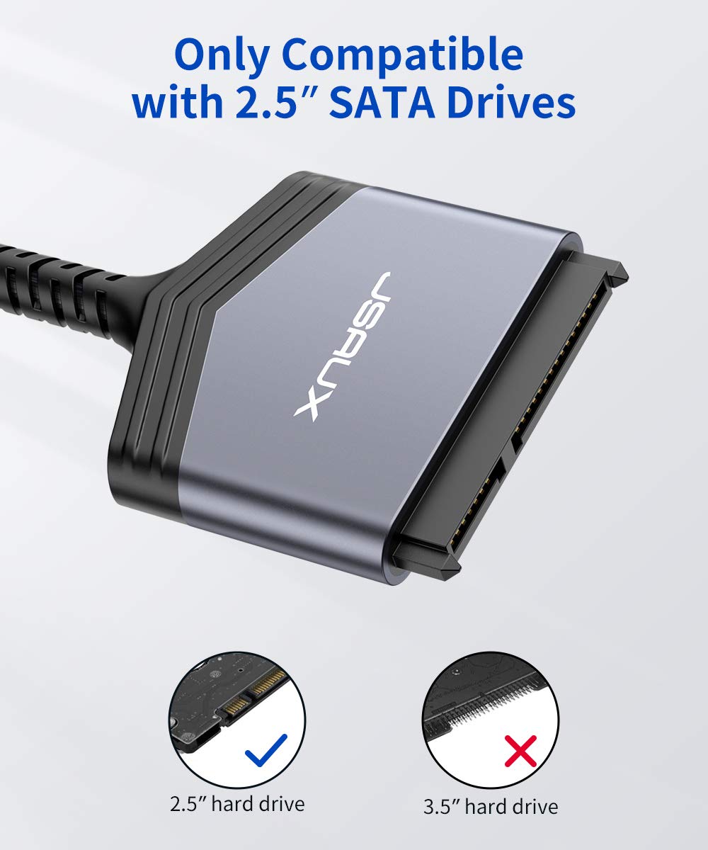 JSAUX SATA to USB C Cable, USB C 3.1 to 2.5” SATA III Hard Driver Adapter Aluminum Shell External Converter Compatible with SSD/HDD Data Transfer-Grey (Pack of 2) - Image 2
