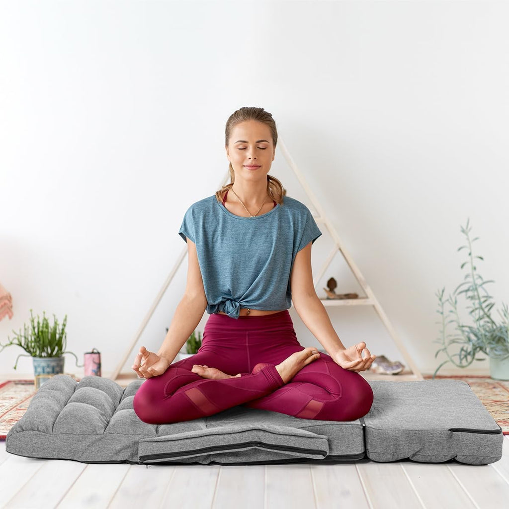 Floor Gaming Chair, 6 Position Adjustable Indoor Chaise Lounge for Teens Adults, Padded Folding Sofa with Armrests and Pillow, Comfy Chair for Meditation, Reading, Light Grey - Image 6