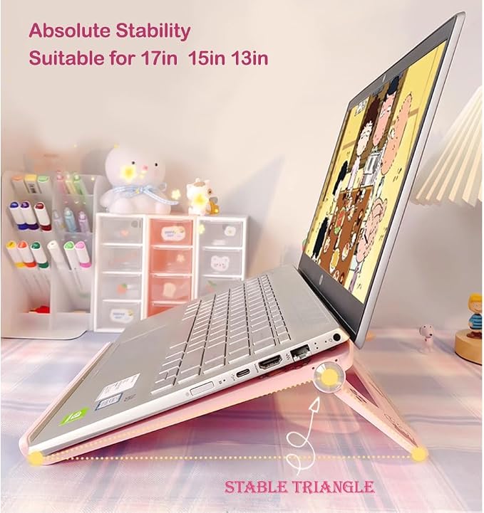 Laptop Stand for Desk Stable Foldable Adjustable Multi-Angle Desktop Holder | Computer Ventilated Lapdesks Riser for Mackbook, Lenovo, Dell, iPad, HP - Within 17' (pink) - Image 2