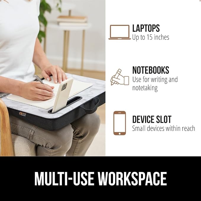 GORILLA GRIP Laptop Lap Desk with Phone Holder, Pillow Cushion Desks Fit Laptops up to 15.6", Gifts for Home, Portable Travel Workstation, Tray Ledge Keep Computers in Place, Marble Pattern - Image 6