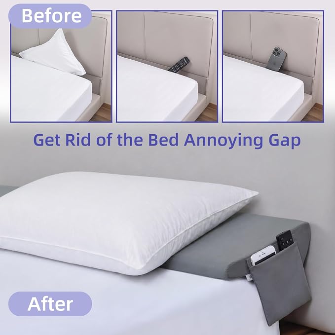 Vekkia Bed Wedge Pillow for Headboard Gap, Queen 60"x10"x8" with Pockets | Bed Gap filler,Two Angles&Heights, Pressure Lock Design Keeps in Place, High-Density Foam Fills Gaps (0-5.5"), Washable Cover - Image 5