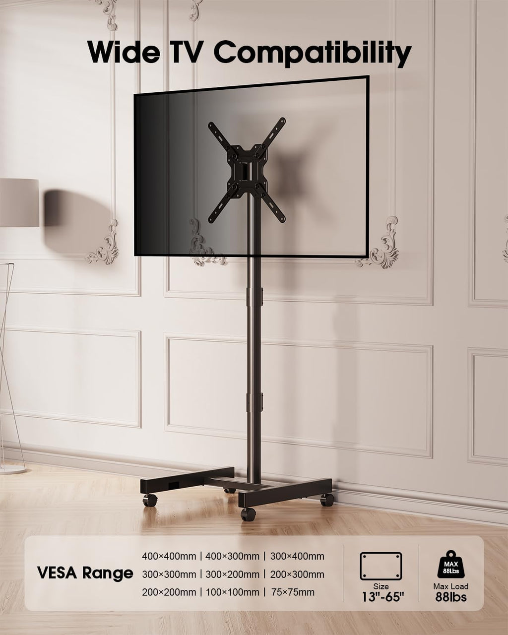 Rolling TV Stand for 13-65 Inch TVs/Screens, Sturdy 50mm Support Pole - Image 4