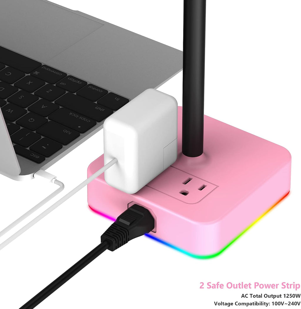 KAFRI RGB Headphone Stand with USB Charger Desk Gaming Headset Holder Hanger Rack with 3 USB Charging Port and 2 Outlet - Suitable for Gamer Desktop Table Game Earphone Accessories Girlfriend Gift - Image 4