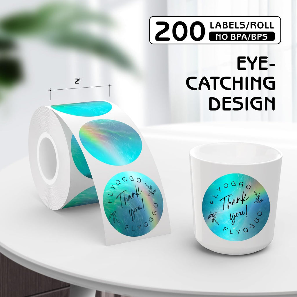 2-Inch Holographic Thermal Stickers - Rainbow Glitter Finish, Water-Proof & Tear-Resistant Label, No Residue Removable Label for Price/Name Tag, Logo Design, Aurora Blue(200Pcs/Roll) - Image 3