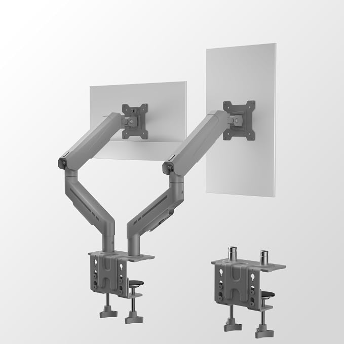 THEARK Dual Monitor Stand for Desk - Dual Monitor Mount for 17-32 Inch Screens,Height Adjustable Dual Monitor Arm Desk Mount with Clamp and Grommet Base,75x75/100x100mm VESA Mount,Max 19.8 lbs,Silver by THEARK