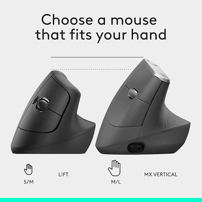 Logitech Left Handed Lift Vertical Ergonomic Wireless Mouse - Graphite | Connect via Bluetooth or included Logi Bolt USB-A receiver, quiet clicks, 4 of 6 buttons customizable, Windows Mac compatible - Image 10