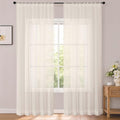 Cream Sheer Curtains 96 Inches Long 2 Panels for Living Room 52 Wide | Elegant Airy Sheer Curtain for Bedroom, Light Filtering Window Treatments, Rod Pocket, 2pcs Each 52" Width x 96" Long by OWENIE