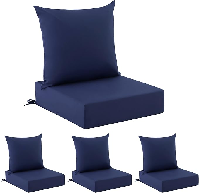 Outdoor Cushions for Patio Furniture, Outdoor Seat Cushion Set 24 x 24 x 5.75 in, Waterproof & Fade Resistant Outdoor Chair Cushions, Patio Cushion with Removable Cover, Set of 4, Navy Blue by Zonamat