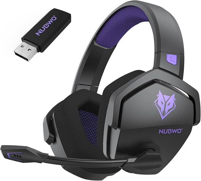 NUBWO Wireless Gaming Headset with Mic for Ps5 Ps4 PC, Zero Interference, 100-Hour Battery All-Day Play, 23ms Sync​ for Fortnite & Call of Duty/FPS Gamers, Triple Mode All Devices Compatible - Purple by NUBWO