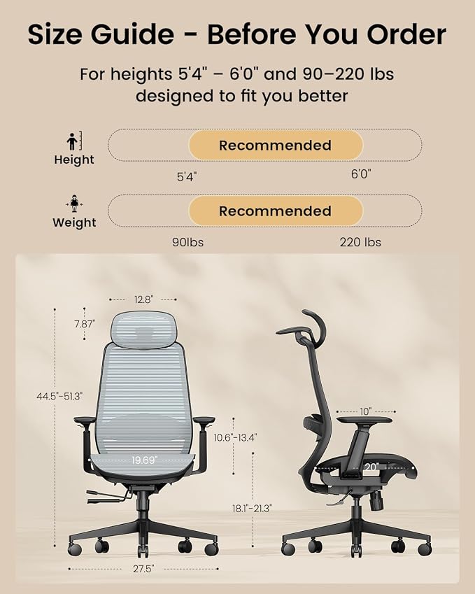 ProtoArc EC200 Pro Ergonomic Mesh Office Chair for Remote Work, Gray | 4D Armrests, Adjustable Lumbar & Seat Depth, 3D Headrest, Ergonomic Desk Chair for Home Office Programmers - Image 2