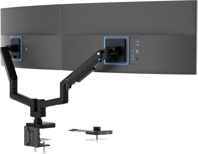 Mount-It! Proflex Series Heavy-Duty Dual Monitor Arm for 17–35” Screens, Gas Spring, Full Motion, USB-C & USB 3.0 Ports, VESA 75/100, Fits Ultrawide & Curved Displays, Clamp or Grommet Base | Gas spring full motion arms with USB-C & USB 3.0 ports, VESA... by Mount-It