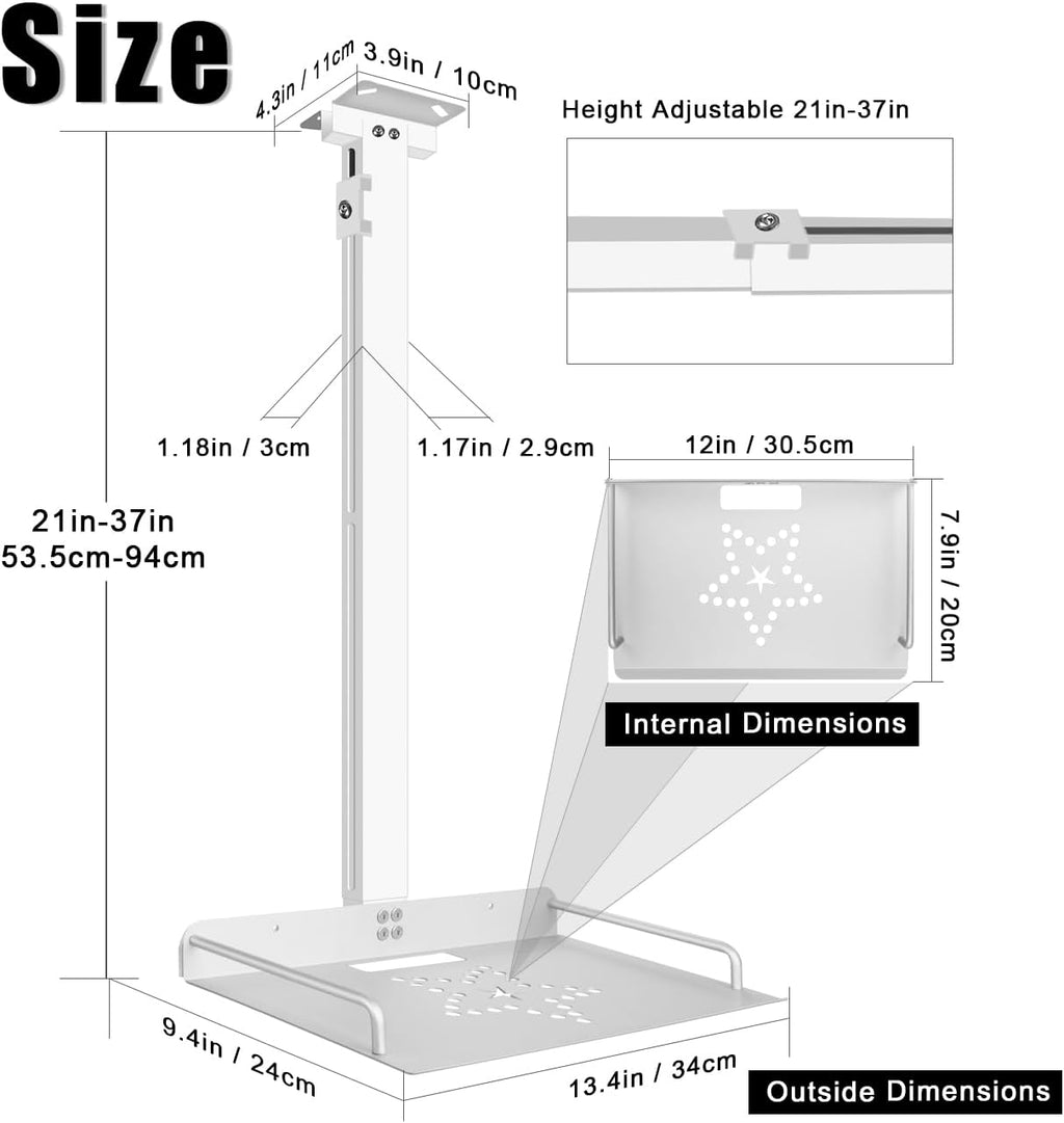 2-Be-Best Projector Ceiling Mount with Tray, 21 IN-37 in / 53.5CM-94CM Height Adjustable Projector Shelf Ceiling Tray Mount Upgraded Universal Longer Mounts for Projectors White - Image 2