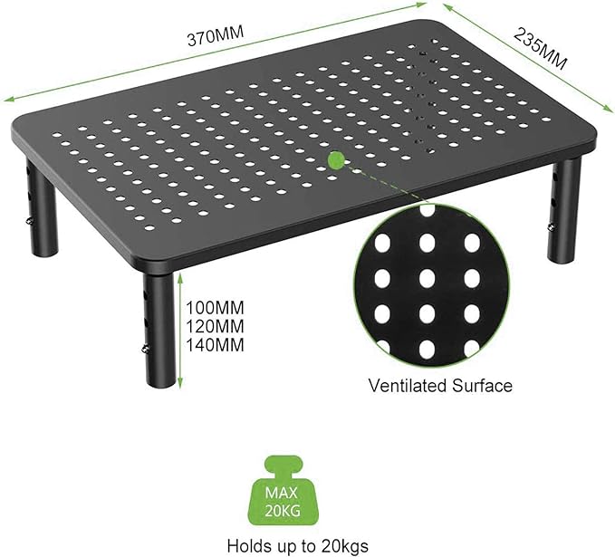 Monitor Stand Riser,3 Level Height Adjustable Desktop monitor stand for Computer, Laptop, Printer, Notebook with Vented Metal Platform 370X235MM 2 Packs,Black - Image 4
