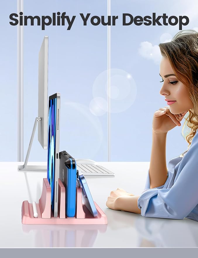 Vaydeer Vertical Laptop Stand for Desk, Dual Slots Plastic Laptop Holder with Space Saving 4-in-1 Design, Adjustable Laptop Stand Supports MacBook, Chromebook, Surface, Dell (Pink) - Image 6