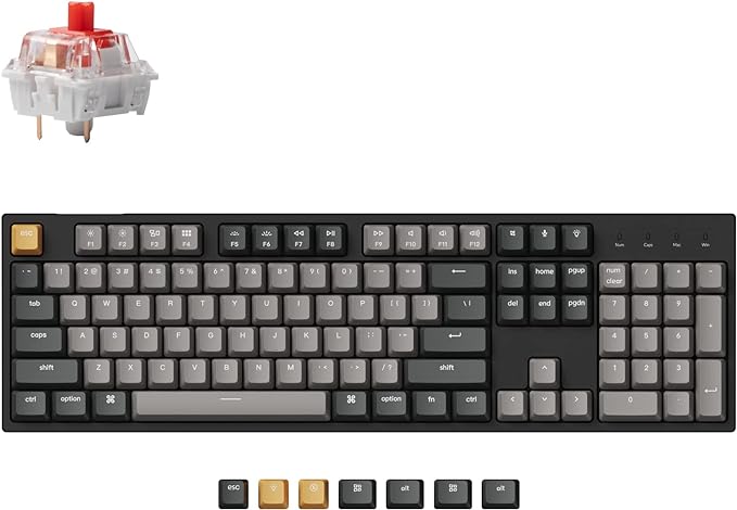 Keychron C2 Pro Wired QMK/VIA Mechanical Keyboard Full Size Layout Custom Programmable Macro RGB Backlit with Keychron K Pro Red Switch OEM Profile Double-Shot PBT Keycaps for Mac Windows Linux by Keychron