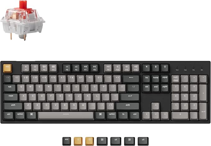 Keychron C2 Pro Wired Custom Mechanical Keyboard Full Size Layout QMK/VIA Programmable Macro White Backlit with Linear Red Switch OEM Profile Double-Shot PBT Keycaps for Mac Windows Linux by Keychron