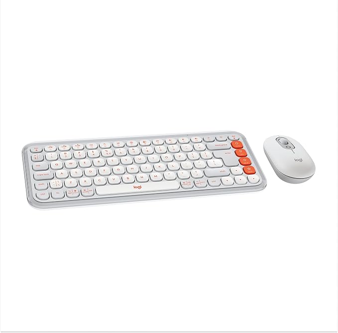 Logitech POP ICON Combo Wireless Bluetooth Keyboard and Mouse - White | Comfortable typing, programmable keys and buttons, quiet clicks, easy-switch up to 3 Bluetooth devices by Unknown