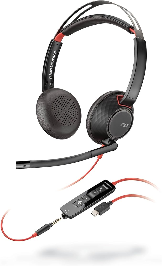 Poly Blackwire 5220 Wired Headset - Flexible Boom Mic - Noise Cancelling Headphones with Mic - USB-C, USB-A, 3.5mm - Ergonomic Over-Ear Design - Works with Microsoft Teams, Zoom - Work from Home by Poly