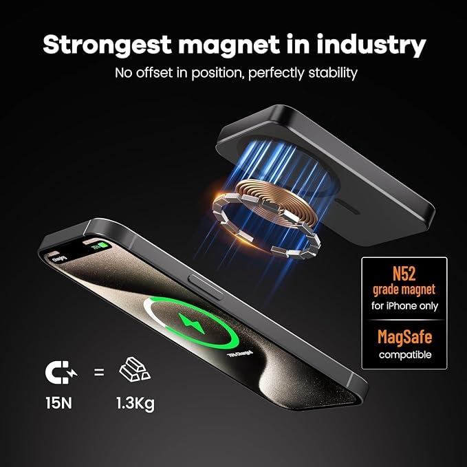 Magnetic Portable Charger – Industry-First Titanium Power Bank, 10,000mAh Ultra-Slim 0.5-Inch Design, 20W Fast Charging Battery Pack for iPhone 17/16/15/14/13/12/Air Series - Image 6