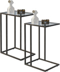 Easy Paws C Shaped End Table Set of 2, Tempered Glass Snack Side Table with Metal Frame, Sofa Couch Side Table, Modern Style, Black by Easy Paws
