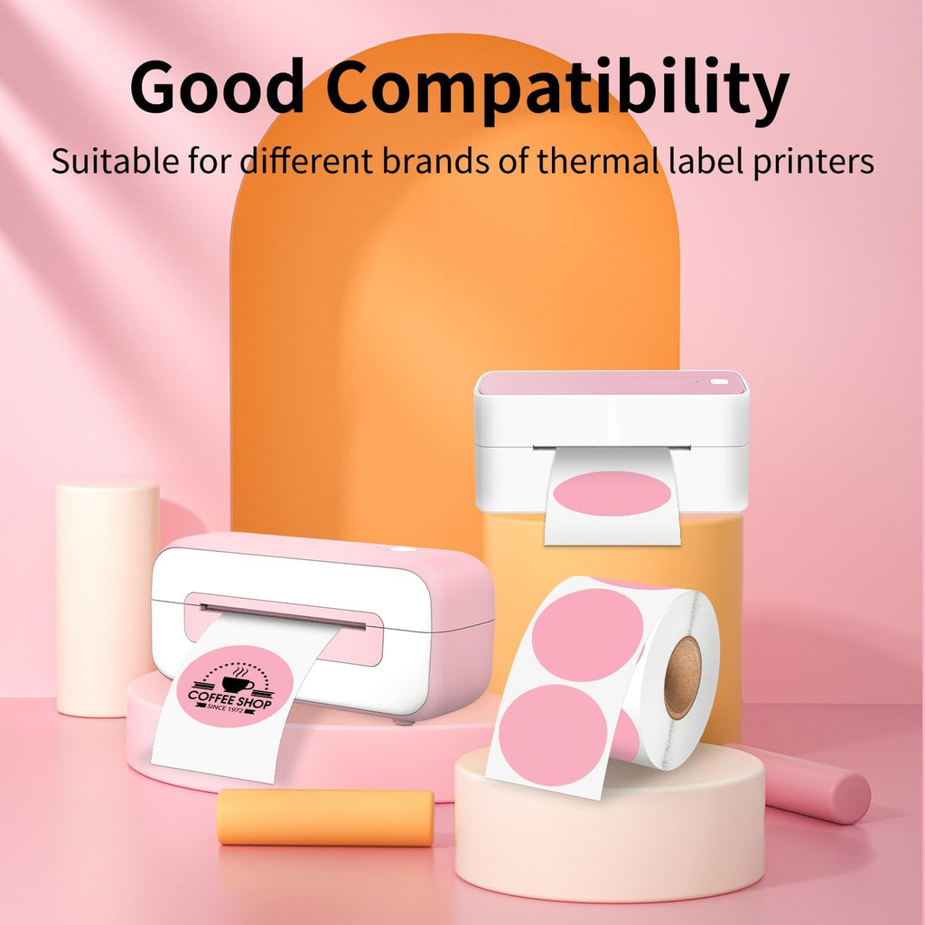 Phomemo Genuine 2” Pink Circle Thermal Labels, 2x2 Self-Adhesive Round Sticker Label, Circular Direct Labels Compatible with Phomemo Shipping Labels Printer, 750 Labels/Roll, White,Commercial Grade - Image 4